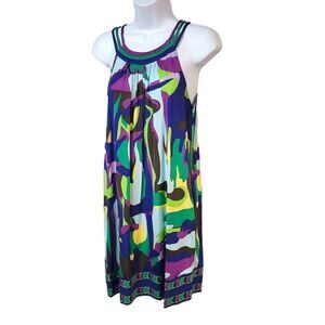 BCBG MAXAZRIA petite Sm halter mini dress purple black party cocktail art to wea